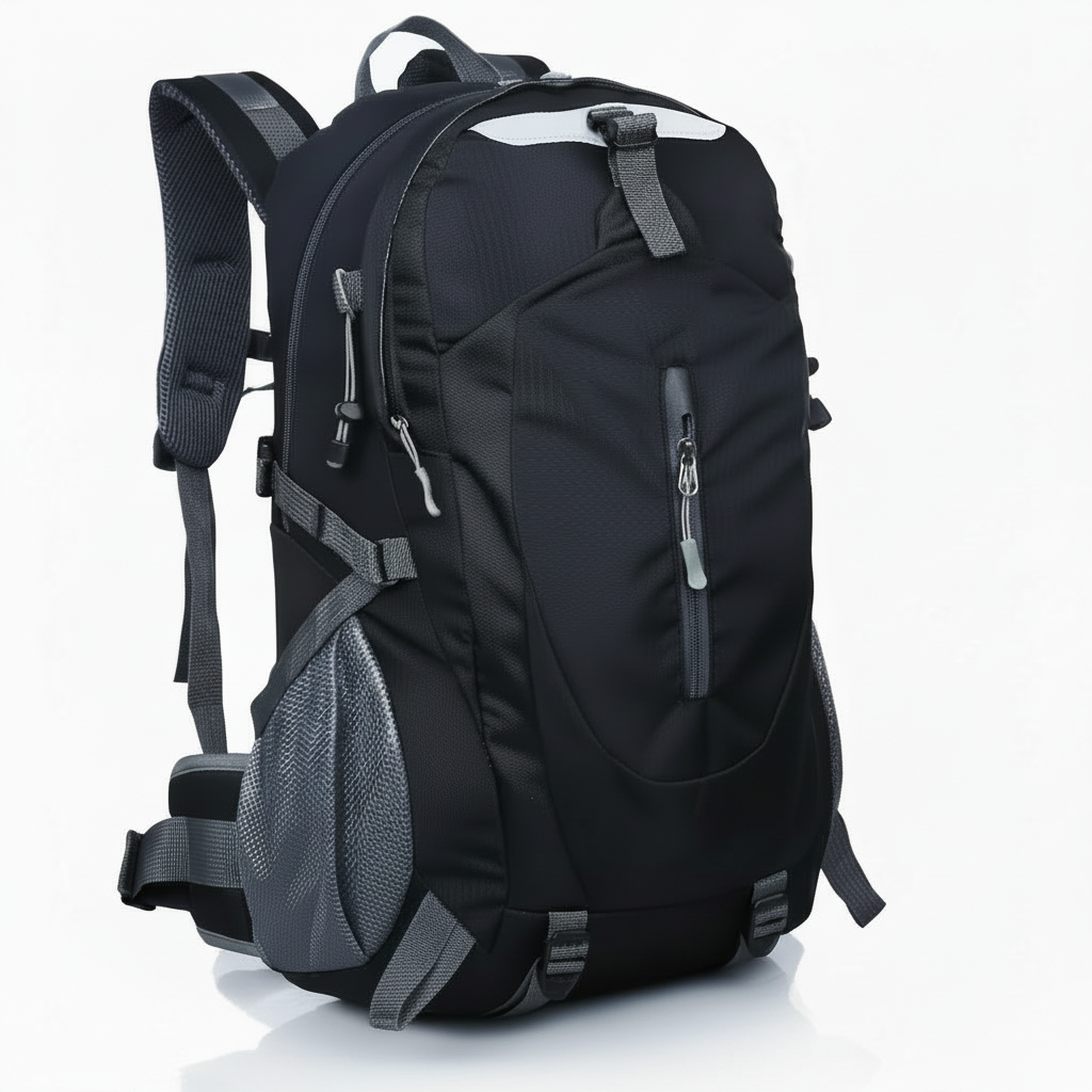 Black backpack with side stripes removed